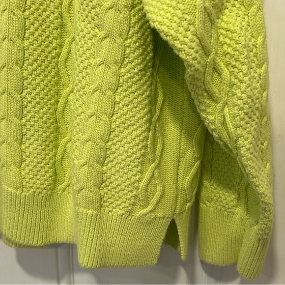 J. Crew Cable Knit 100% Cotton Chartreuse Sweater Women’s Fisherman Crewneck - Picture 2 of 12
